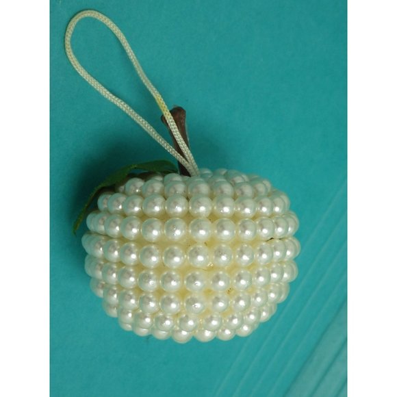 Pearl Apple Ornament Faux Pearled Beaded Fruit - Picture 1 of 6